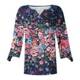 thumbnail image 5 of ICHUANYI Clearance Women's Casual Printing Three Quarter Sleeve V Neck Button T-Shirt Tees Blouse(Dark Blue, XXL) ICHUANYI WER2023081100354, 5 of 5