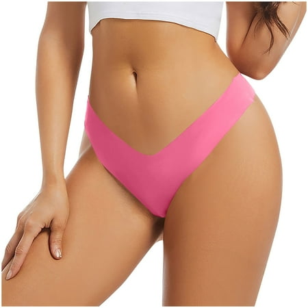 Oplxuo Women s Ice Silk No Show Underwear Sexy Deep V Low Rise Bikini Thong Panties Breathable Cheeky Knickers Briefs