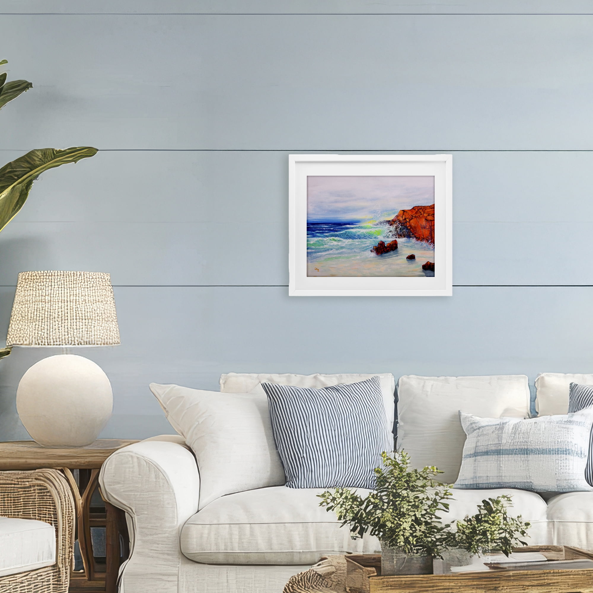 Stupell Industries Deep Blue Rocky Beach White Framed Print Under Glass, design by Lee Ann Zirbes