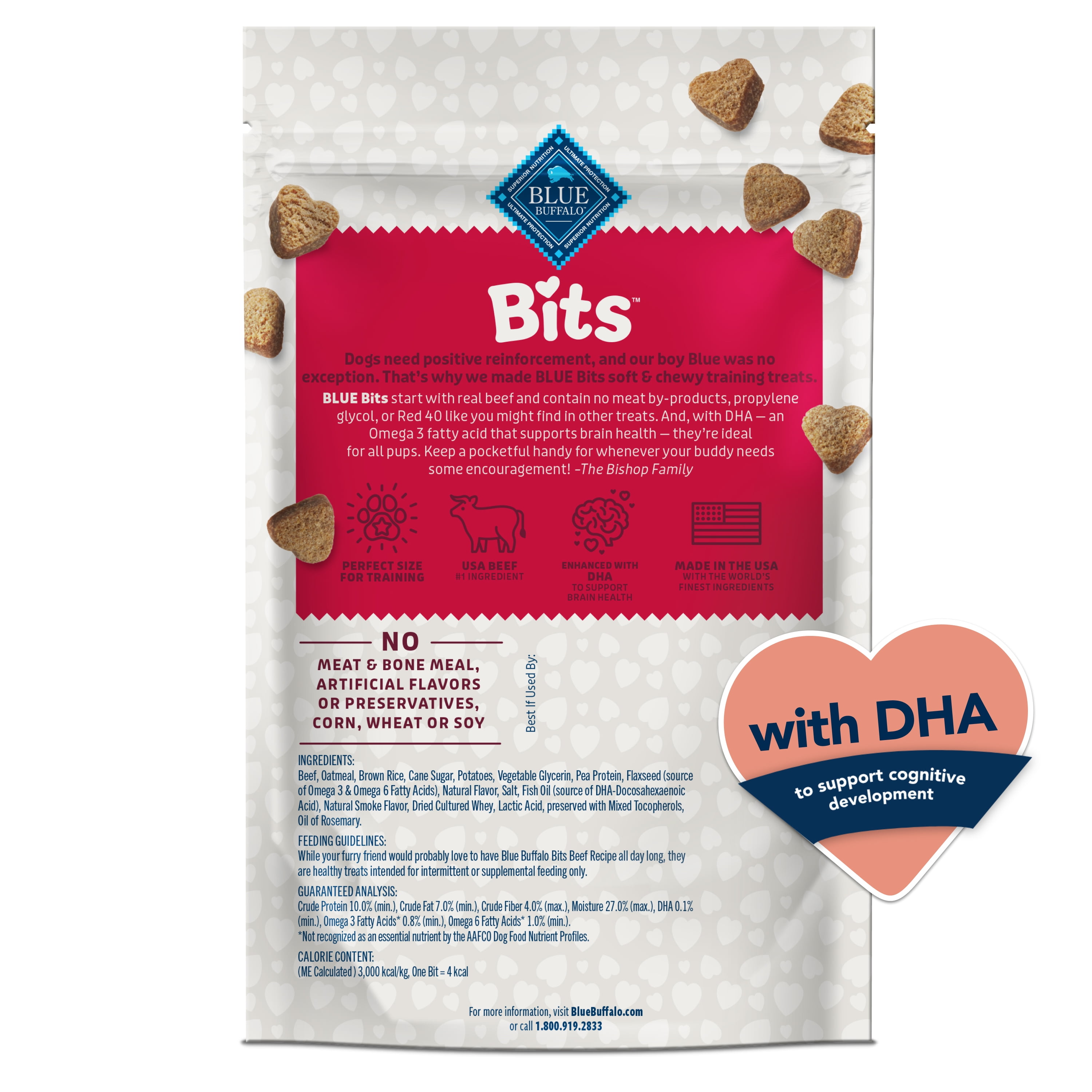 (4 pack) Blue Buffalo Bits Soft Dog Treats for Training, Enhanced with DHA, 4-oz. Bag