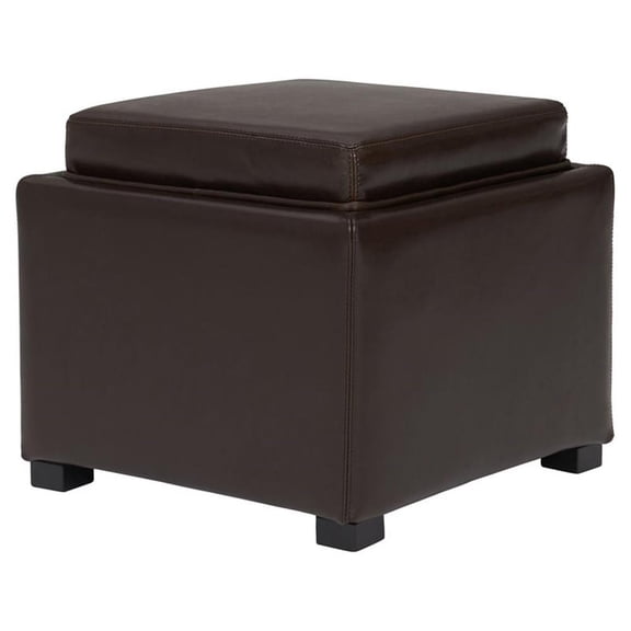 Pemberly Row 17" Split Leather Storage Ottoman in Brown/Black