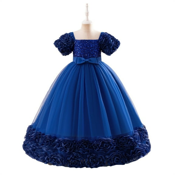 Princess Short Sleeve Girls Pageant Dresses Kids Prom Puffy Tulle Ball Gown Girl Dress For Party