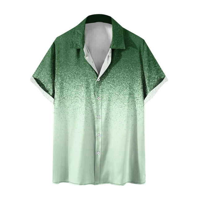 FAIWAD Men Colorblock Gradient Shirts Rolled Short Sleeve Button Down Tops Business Casual Tee Blouse