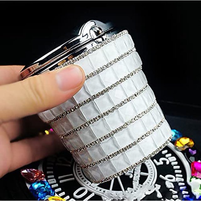 Cenicero para automóvil con tapa, incrustaciones de diamantes y difusor de humo con indicador LED de luz fría (blanco escarcha) kaili Sencillez