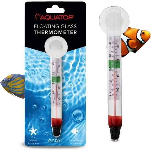 AQUATOP GT-001 Floating Glass Aquarium Thermometer with Suction Cup Mount
