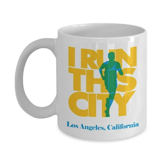 I Run Los Angeles City California Running Coffee & Tea Gift Mug Memorabilia For A Long Distance Marathon Runner