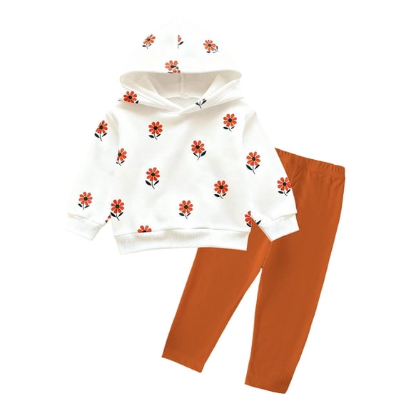 YDFCWXW Toddler Girl Clothes Outfits Long Sleeve Hoodie Sweatshirt Pants Toddler Girl Clothing Set (Orange, 18-24 Months)