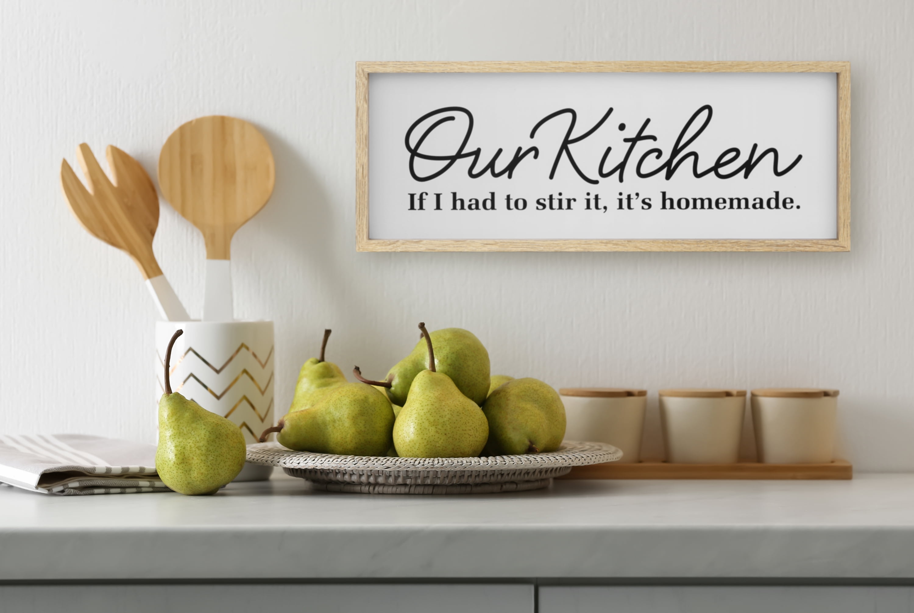 Mainstays 15.5" Our Kitchen Block Tabletop Sign, Beige and Black