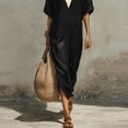 thumbnail image 5 of YuXingFu Plus Size Dresses for Curvy Women Maxi V-Neck Plus Size Womens Dress Elbow-Length Solid Color Slim Fit Long Casual Summer Black L, 5 of 8