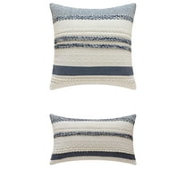 Unique Bargains Striped Throw Pillow Covers Pack of 2 Navy Blue 12" x 20"/18" x 18"