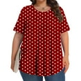 thumbnail image 2 of Plus Size Shirts For Womens Summer Tops Crewneck T Shirts Polka Dot Puff Sleeve Tops Loose Fit Casual Tshirts Pleated Tee Solid Basic Tee Dressy Clothing, 2 of 6