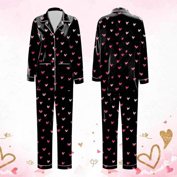 Matching Family Pajamas Easter His And Hers Matching Christmas Pajamas Not Family Satin Silk Button Down Pajamas PJ's Sets Solid Two Piece Family Matching Sleepwear Loungewear Long Sleeve Silky