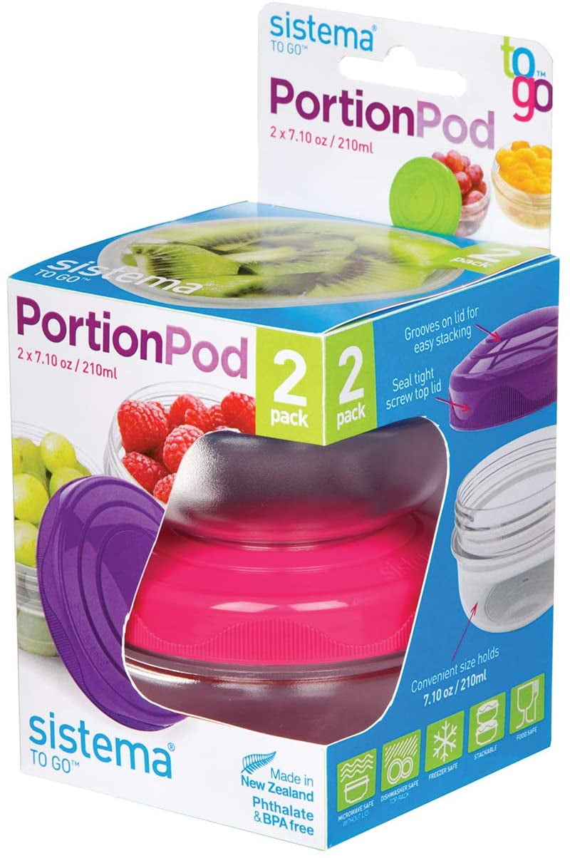 Sistema Portion Pod to Go - Food Storage Containers - Airtight Screw Top  Stackable, Pink, 210 ml/7.1 oz, (2 Pack)