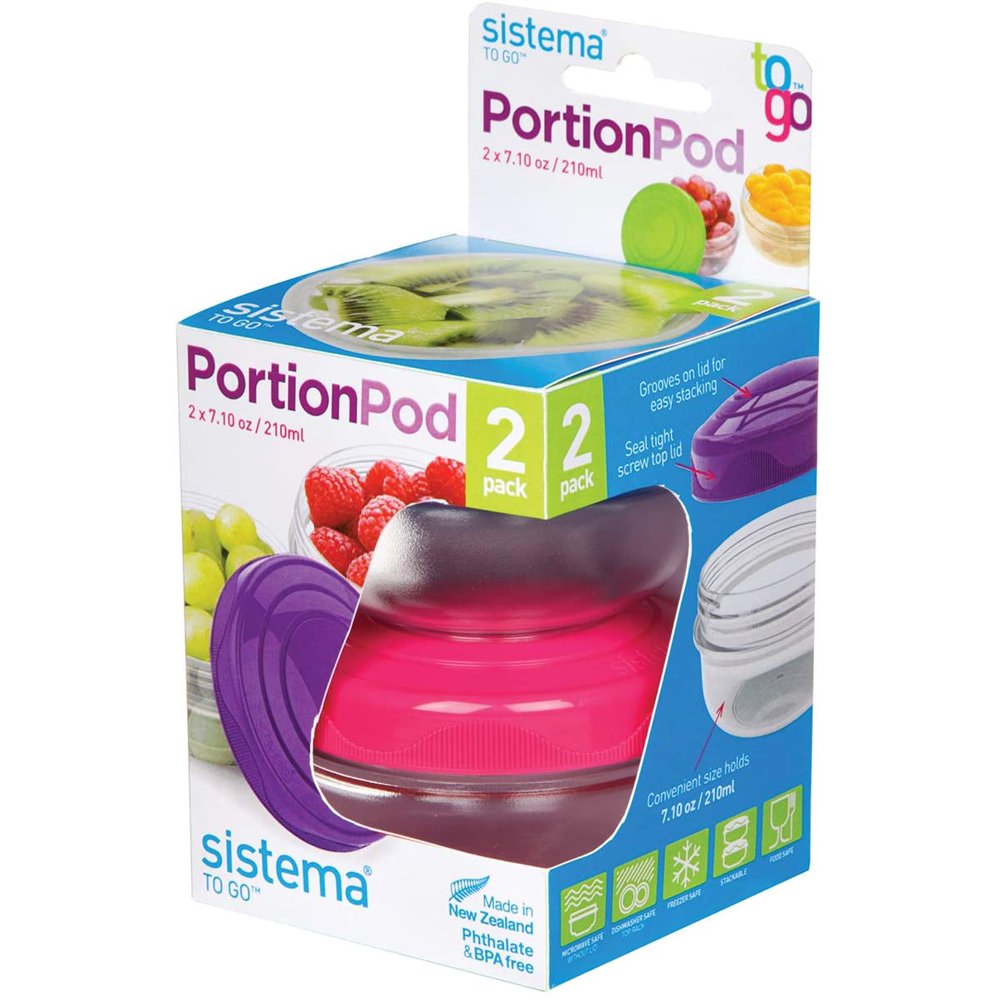 (2 Pack) Sistema Portion Pod to Go Food Storage Containers Airtight Screw Top Stackable
