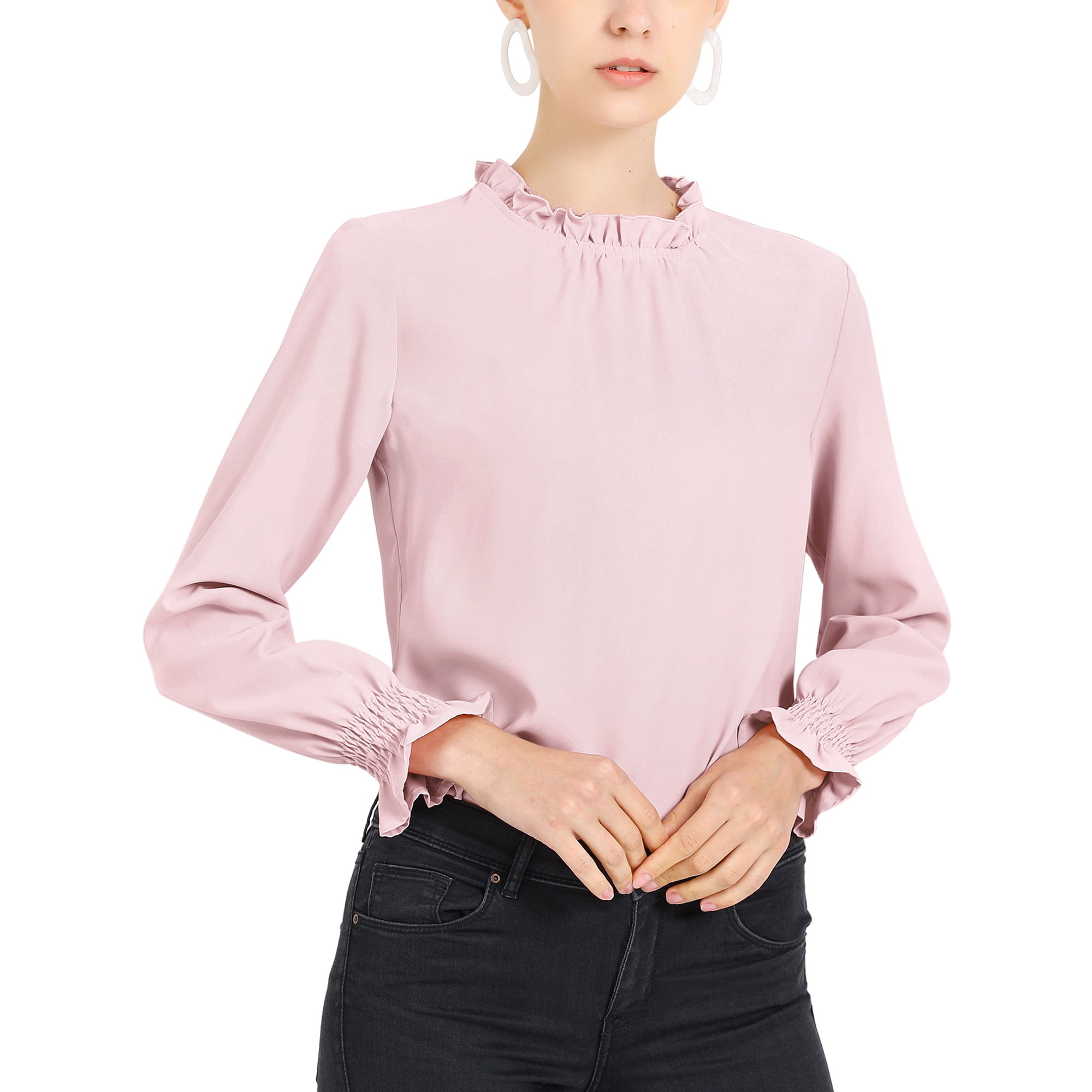 Pink ruffle neck blouse on sale