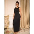 thumbnail image 4 of Black Plus Size Solid Round Neck Sleeveless Fitted Bodycon Maxi Dress, 4 of 8