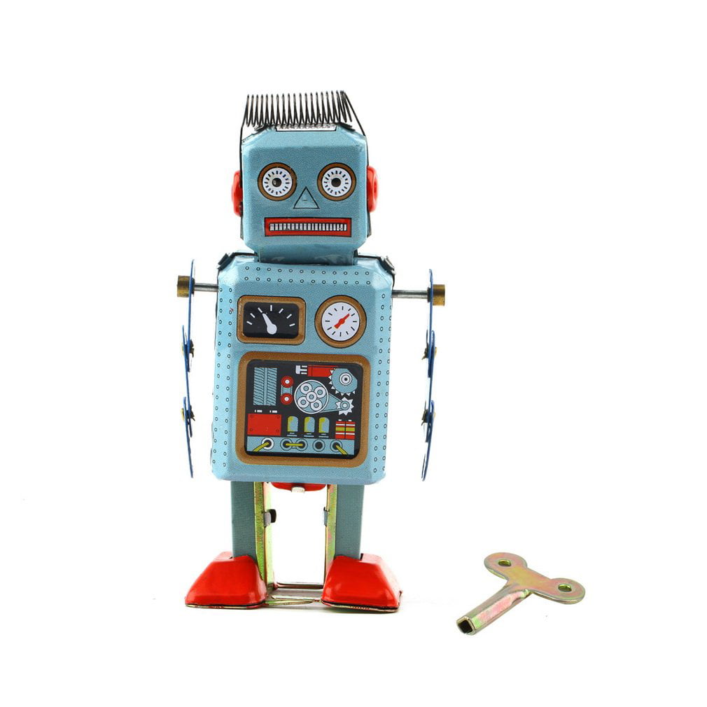 New Old-fashion Wind Up Walking Police Robot Tinplate Toy Adults Collection 