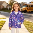 thumbnail image 5 of YUANxueke Girls Hoodie Windbreaker Printed Full Zip Jackets Casual Outdoor Fashion Windproof Jacket with Pockets,Purple,2-3 Years, 5 of 8