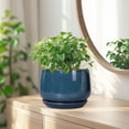 thumbnail image 6 of Ordivic 7 Inch Retro Blue Ceramic Planter with Drainage Hole and Saucer – Round Flower Pot for Indoor Outdoor Plants, Vintage Home Decor, 6 of 8