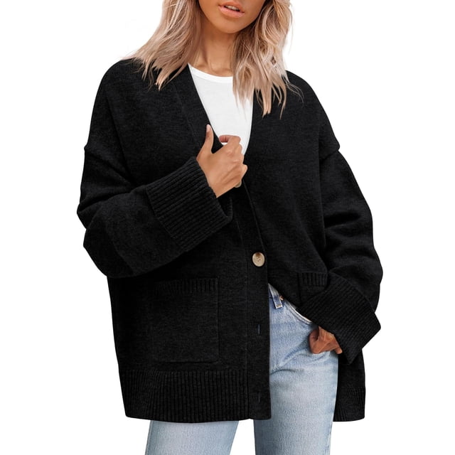 Suéter Cardigan PRETTYGARDEN Mujer 2025 Tejido Grueso Negro