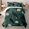 thumbnail image 2 of Homewish Gothic Halloween Crow Twin Quilt Set,Daisy Floral Pattern Twin Coverlet Set,Dark Teal White,2pcs, 2 of 7