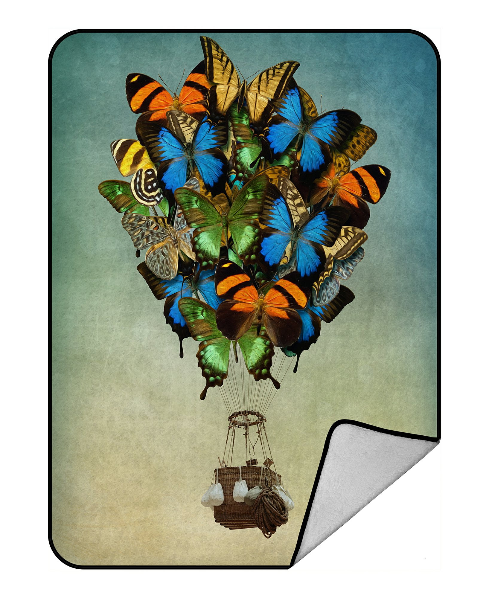 PHFZK Vintage Blanket, Butterfly Hot Air Balloon in the ...