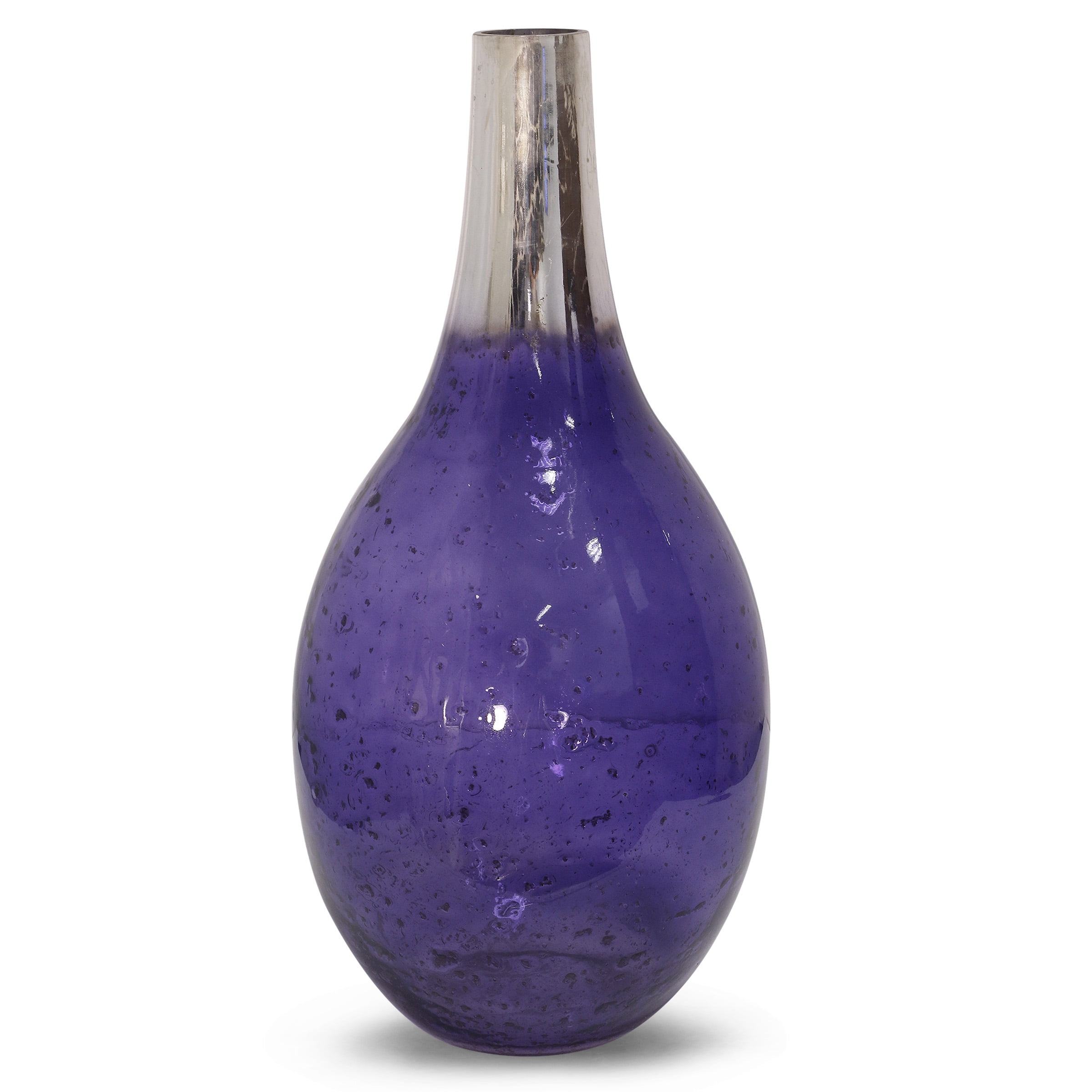 Designer Flower Vase Modern 8in H x 5in Diameter Purple Wide Mouth Glass 