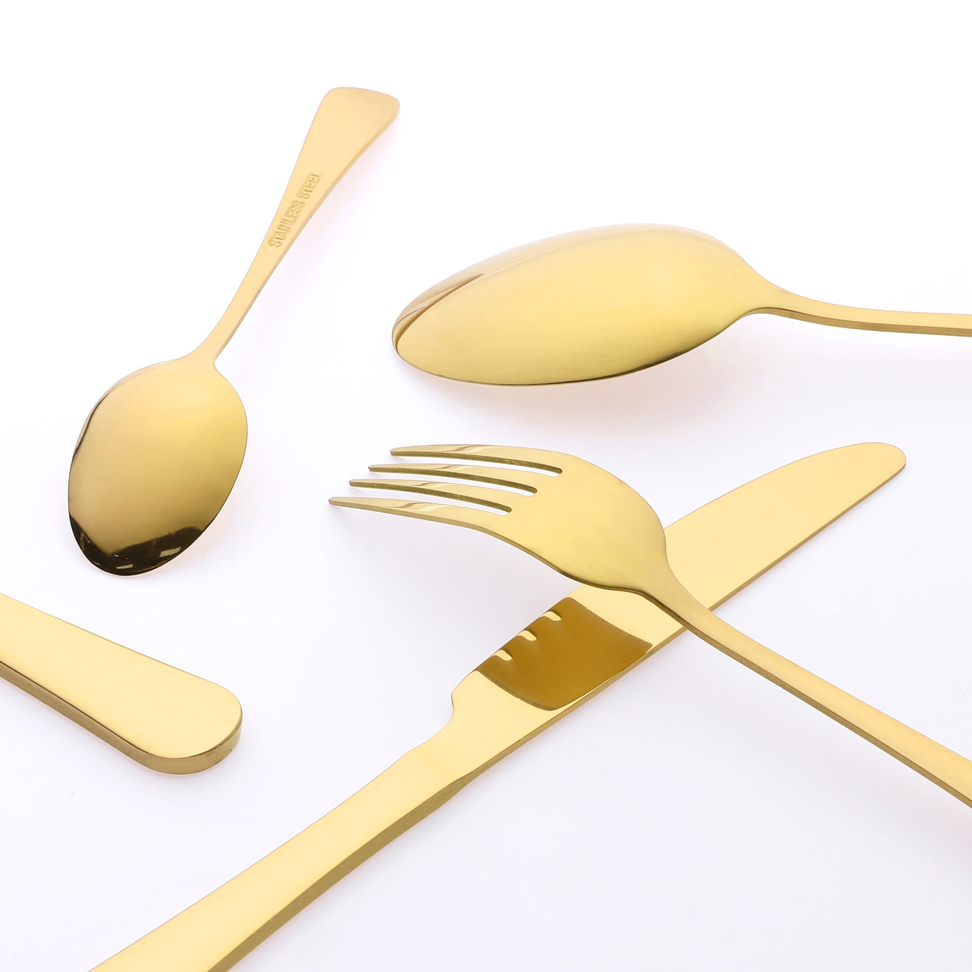 Unique Bargains Stainless Steel Flatware Set for Kitchen and Dining Gold 24 Pcs