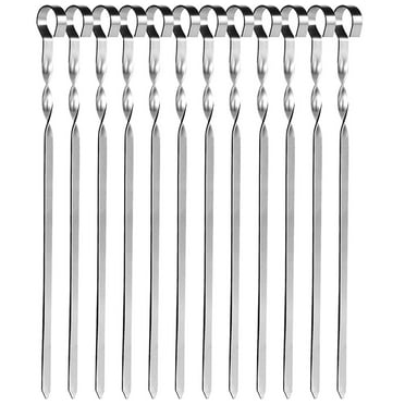 Kabob Skewers 15" Stainless Steel Long BBQ Barbecue Skewers, Flat Metal Kebob Sticks Wide Reusable Grilling Skewers for Meat Chicken, Set of 12pcs by OLIBUY
