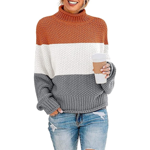 YAZI Women's Turtleneck Batwing Sleeve Loose Oversized Chunky Knitted Pullover Sweater Jumper Tops