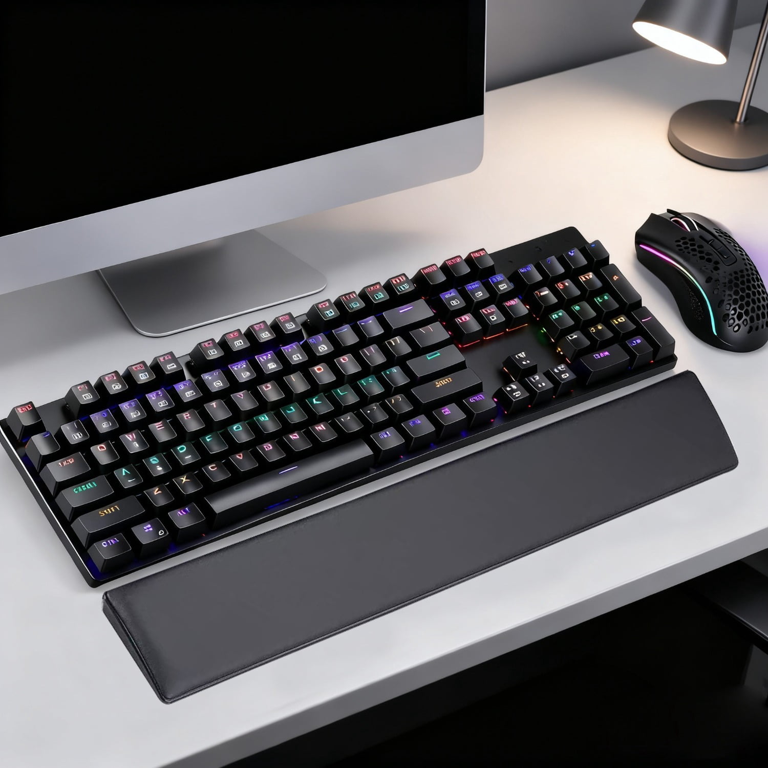 Leather Keyboard Wrist Rest for Office, Ergonomic Palm Support for 75% To Full Size Keyboards, Water-Resistant Desk Wrist Pad