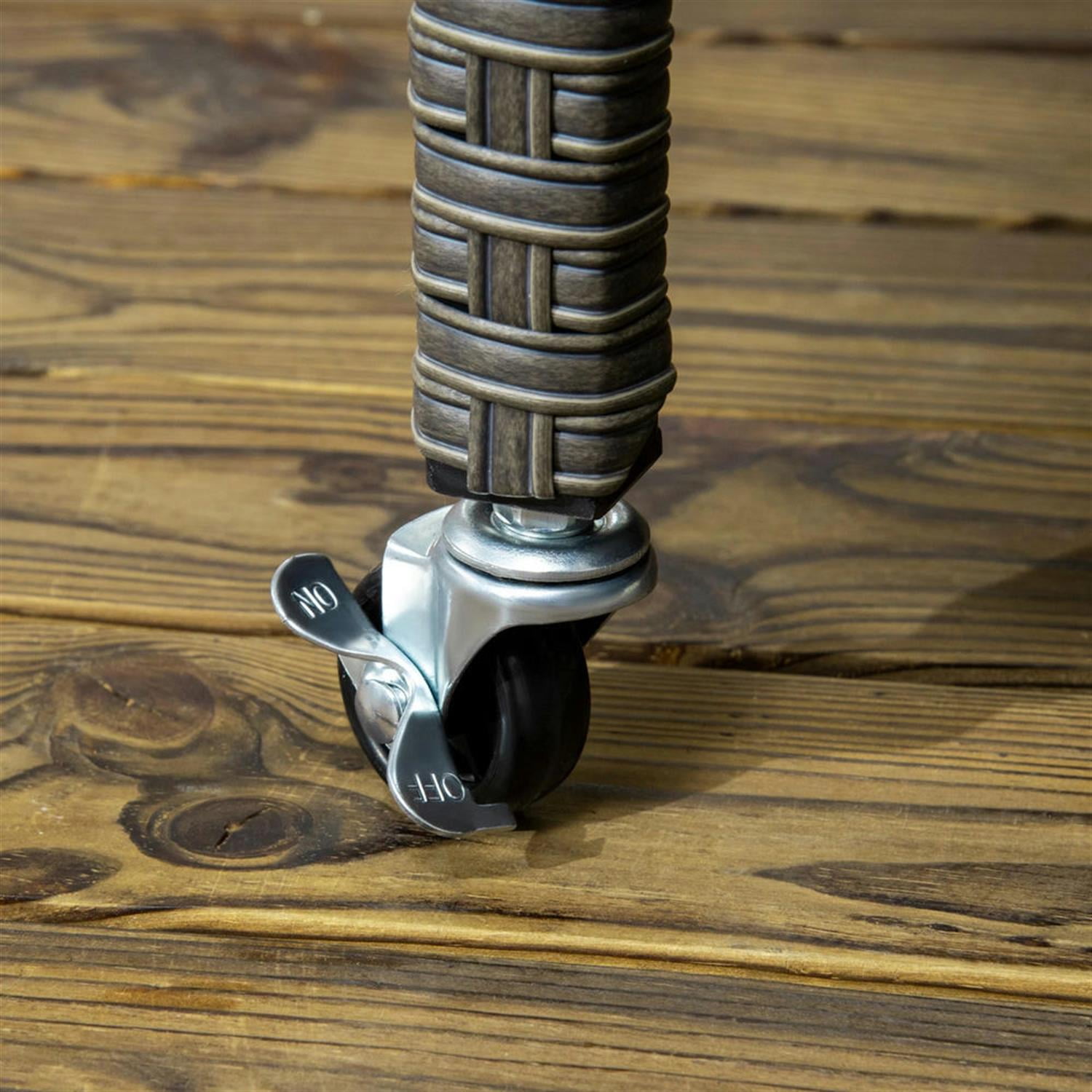 Demi Bonn 34" Outdoor Towel Caddy with Covered, Sturdy Shelf & Basket, Easy Roll PE Rattan Storage Rack for Poolside, Beach, Home Use, Beige