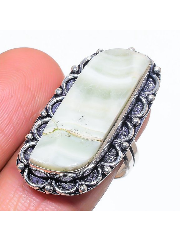 Natural Swiss Green Opal Gemstone 925 Sterling Silver Jewelry Ring Size 8