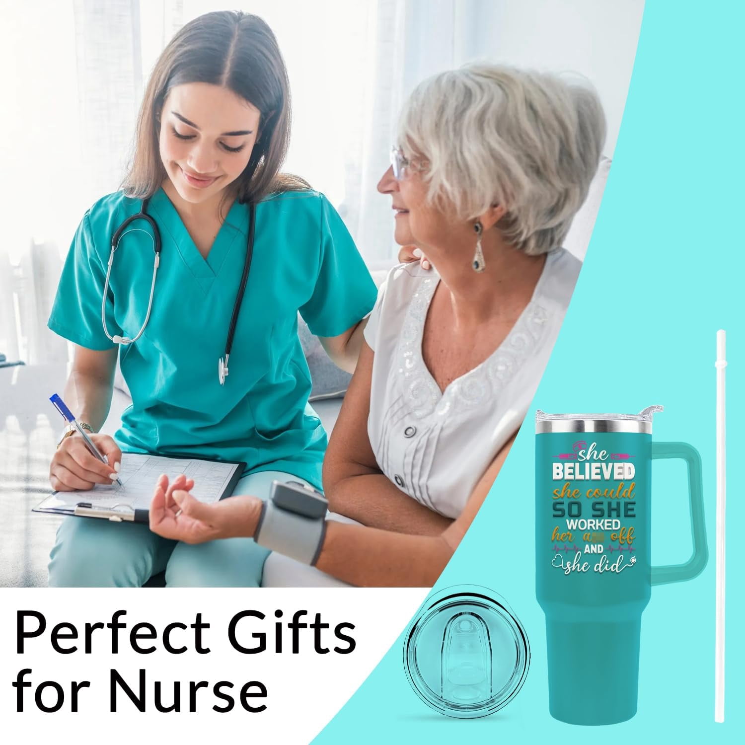 Nurse Gifts for Women Nurse Tumbler Nurse Coffee Mug Cup with Lid and Straw - 40 Oz Stainless Steel Insulated Water Bottle - Gifts for Practitioner Nurse Nursing Student Men Women