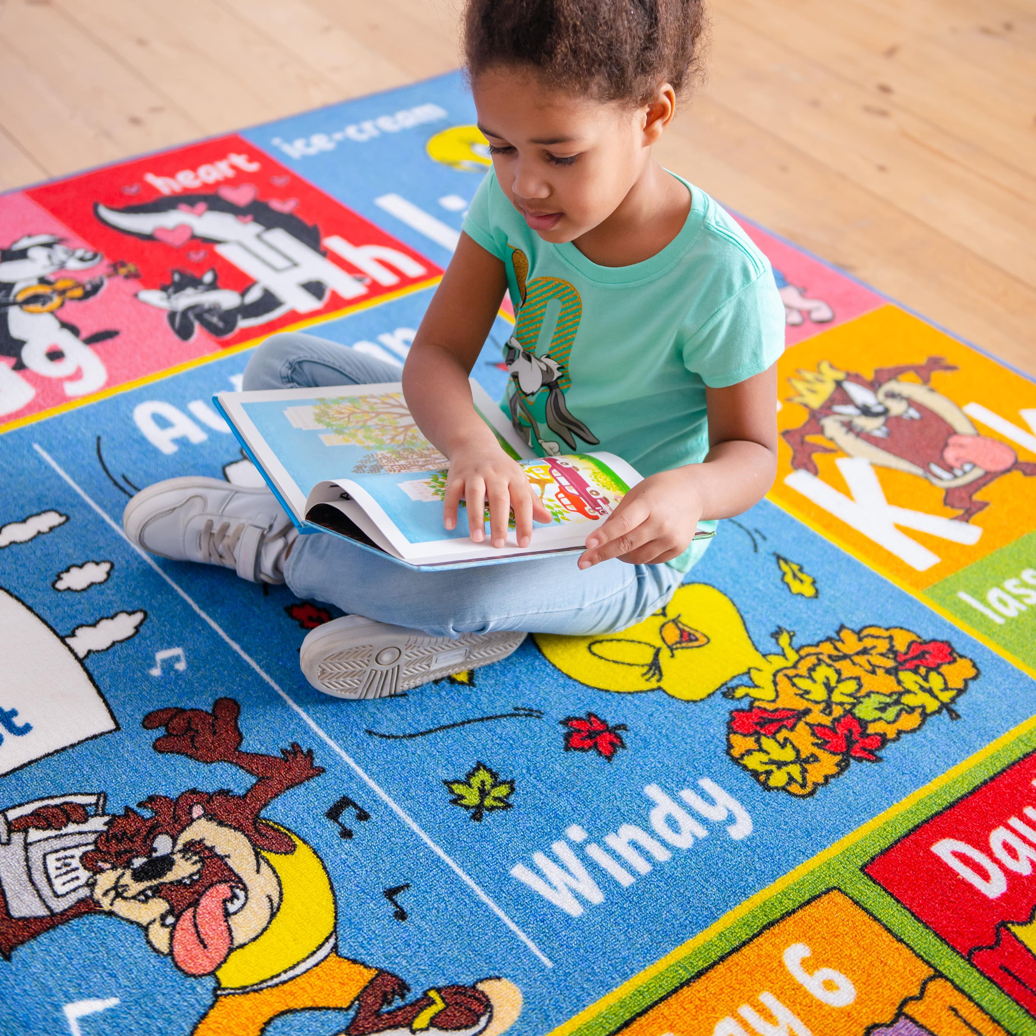 KC Cubs | Looney Tunes ABC Alphabet, Seasons, Months and Days of The Week Educational Learning & Game Area Rug Carpet for Kids and Children Bedrooms and Playroom