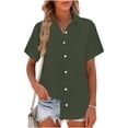thumbnail image 2 of Women's Summer Short Sleeve Button Up Shirt Tops Blouses Tunics Plaid Pattern Flared Hem Loose Fit Casual Daily Wear Vacation Beach Streetwear Fashion Essential Gift for Women, 2 of 7