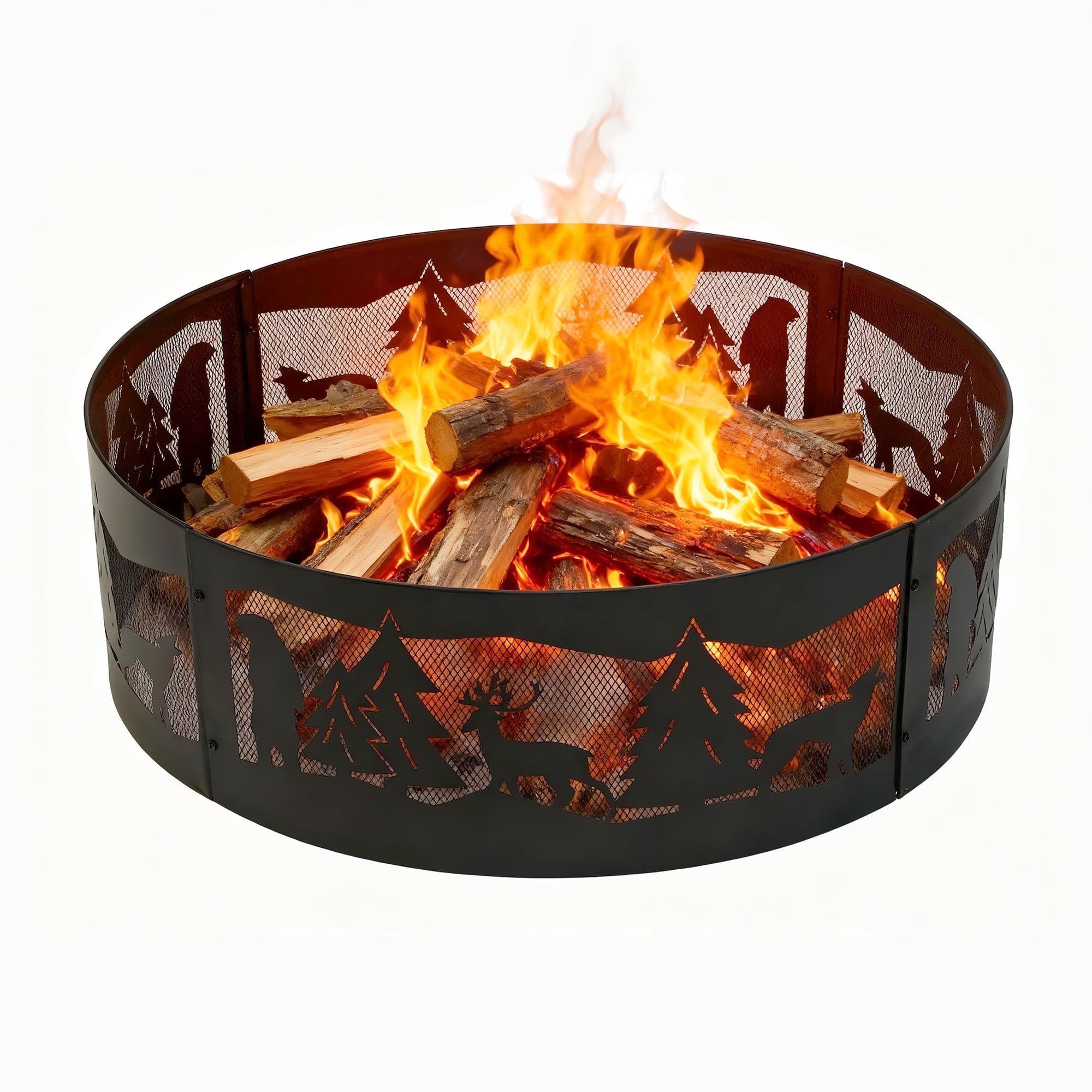 Vantana 36" Wood Burning Fire Pit Ring for Outdoor Bonfire Party Camping Backyards (Wildlife Version)