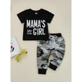 thumbnail image 3 of Franhais 2Pcs Little Boys Casual Outfit, Letter Printing Short Sleeve Tops + Camouflage Long Pants, 3 of 9