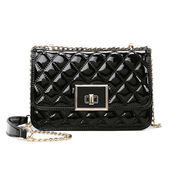 QUETO Women's Crossbody Bag, Quilted Shoulder Bag, Handbags, Medium-Sized Shoulder Bag, Trendy Satchels, Evening Bags, Vegan Leather, Black, Purse with Long Chain Strap, Black