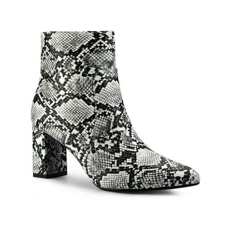 

Allegra K Women s Pointed Toe Snake Print Chunky Heel Ankle Boots