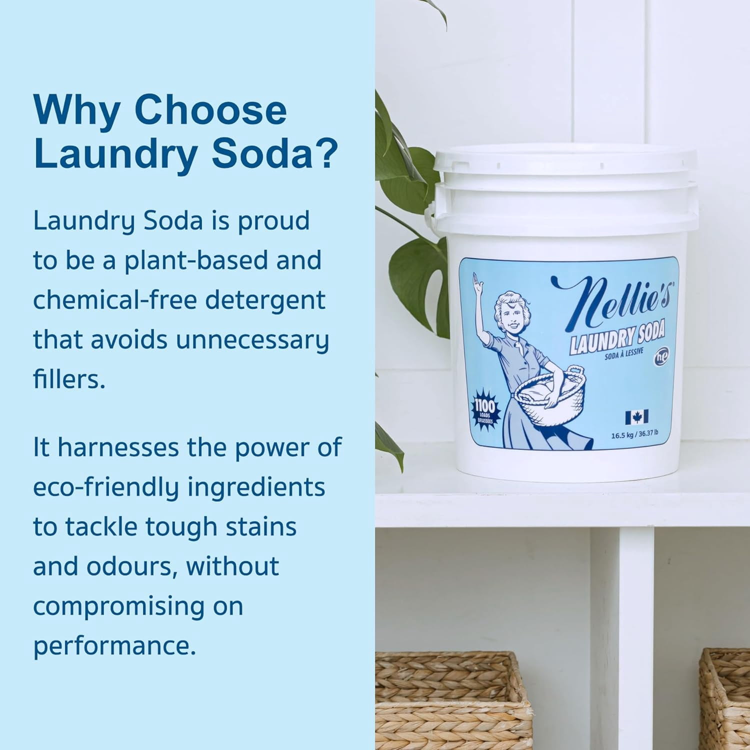 Nellie's Laundry Soda - Concentrated Laundry Detergent Powder - 1100 Load Bulk Format - Gentle on Skin and Environment - Fragrance-Free