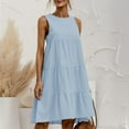 thumbnail image 2 of B91xZ Robe Midi d'Été 2024 pour Femmes Col Carré Sans Manches Longueur Genou Fluide Froncée Mini Robes d'Été, Bleu Clair TG, 2 of 5