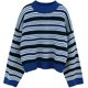 thumbnail image 1 of Suéter de invierno grueso a rayas para mujer, cuello redondo, suelto, perezoso, Kawaii, lindos estudiantes, suéter de punto corto Ins Namotu WMZY-678, 1 of 7