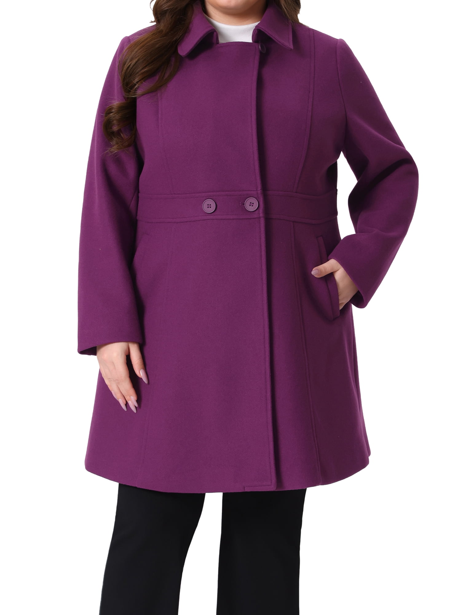 DARING DIVA Women's Plus Size Notched Lapel Single Breasted Coat 4X Purple