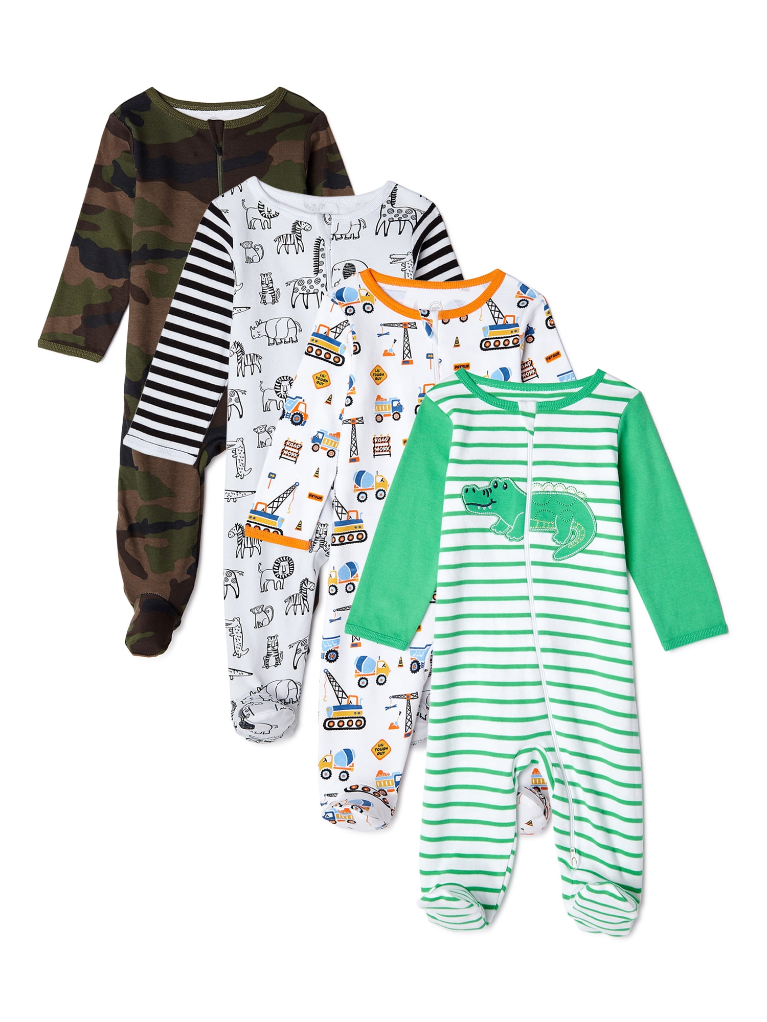 Wonder Nation Newborn Baby Boy Sleep and Play Pajamas, 4 Pack (Pre6/9M