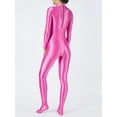 thumbnail image 2 of Haitryli Women's Long Sleeve Glossy Bodystocking Bodysuit Full Body Jumpsuit Unitards Shapewear Bright Pink XXL, 2 of 4