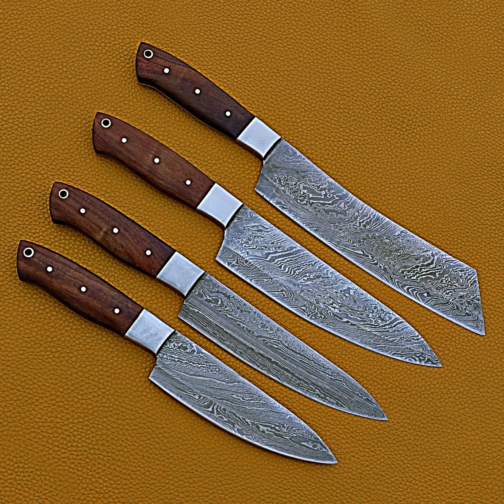 Smart & Sharp Custom Handmade Damascus Chef Knives Set/Kitchen Knives 4 Pieces Set 17407 (Rose Wood)