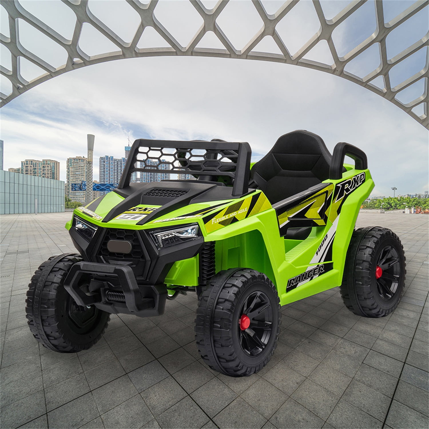 CIPACHO 12V Electric Ride on Cars, Realistic Off-Road UTV, Battery Powered Ride On Truck, Motorized Vehicles for Kids, Music, Spring Suspension, LED Light, Green