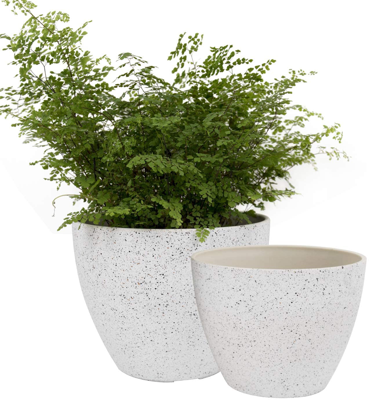 Ceramic Plant Pots,Planters Indoor with Drainage Holes for Plants,5.9 &4.7 Inch White Flower Pot with Black and Gold Details for Garden 