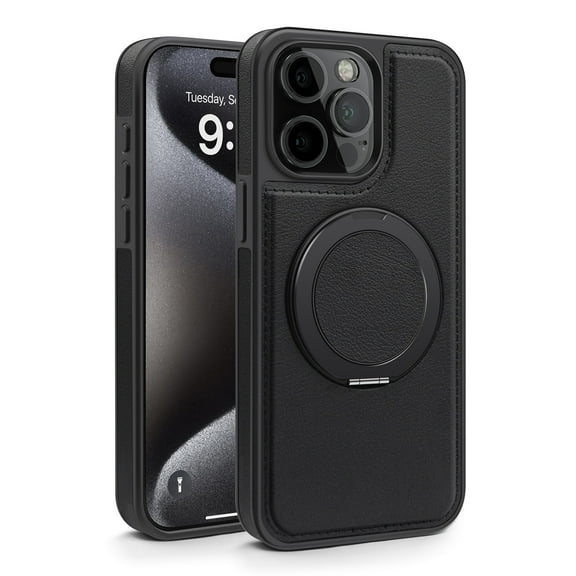 Solennerer for iPhone 16 Pro Max Case Leather [Compatible with MagSafe] [360° Rotatable Ring Stand & Kickstand] Cover for iPhone 16 ProMax Phone Case Magnetic